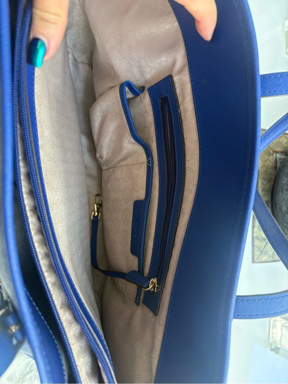 Michael Kors Saffiano Large Tote in Blue with Gold Hardware
